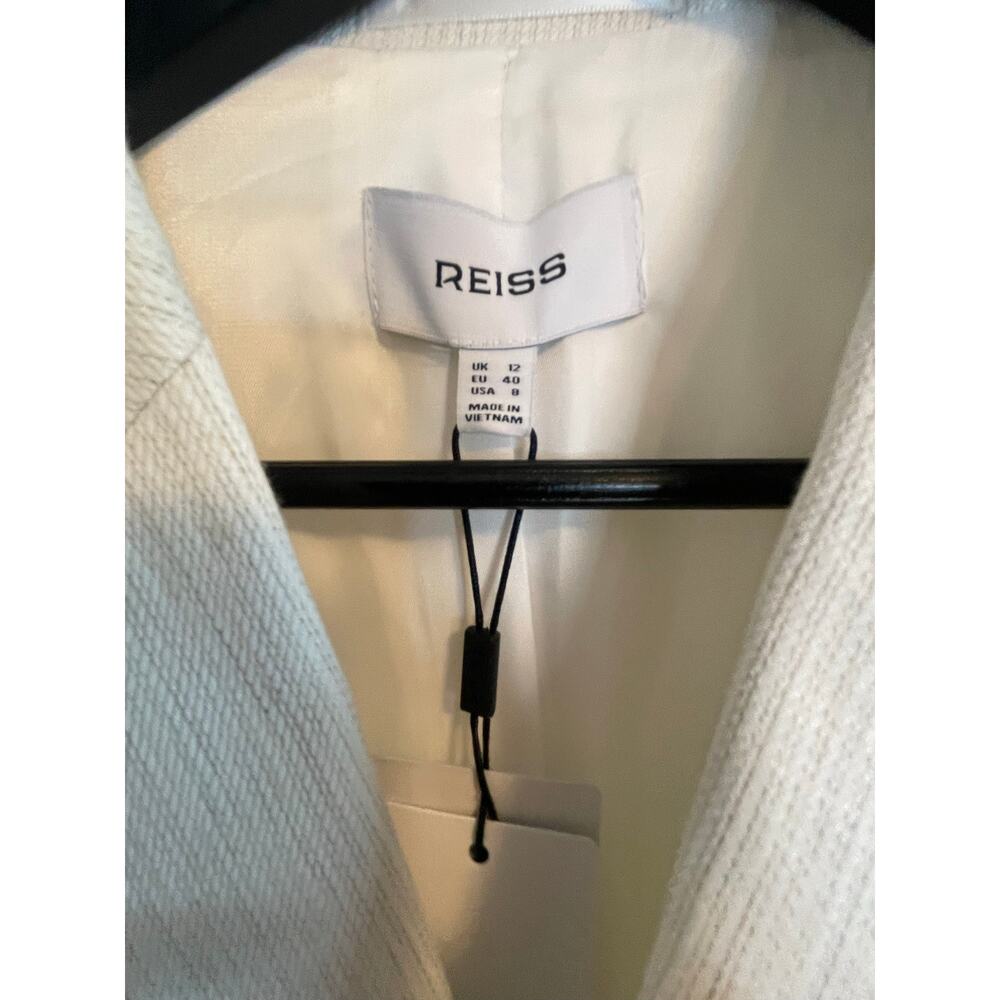REISS Taupe / White Pinstripe Avalon Linen Blend Blazer - Picture 7 of 12